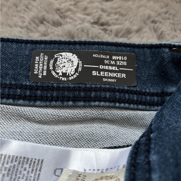 Diesel Sleenker 0184M Stretch Jeans Black logo Zip Fly Made In Italy - W36 x L30 - Picture 3 of 6